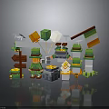 Vibrant Building Blocks Scene With Green Hat Character Balloons Irish Flag And Treasure Chest