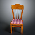 Classic Wooden Chair With Vertical Slats Backrest And Striped Fabric Seat Cushion