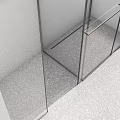 Modern Open Bathroom With Gray Walls Glass Doors Bathtub Steps And Bright Lighting