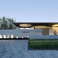 Sleek Modern Building With Glass Curtain Wall Garden Courtyard Water Pool And Landscaped Greenery
