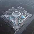 Aerial View Planning of Large Urban Complex with Central Circular Structure and Blue Domes