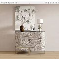 Modern Console Sideboard Cabinet With Marble Pattern Vase Lamp And Wall Art Decor 3d model