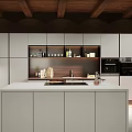 Modern Kitchen Interior Design With Wooden Backsplash Cabinets And Countertop 3d model