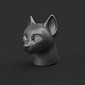 Black 3D Cat Head Sculpture With Smooth Surface And Yellow Eyes