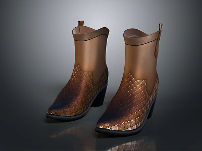 Women's Stylish Brown Snakeskin Textured High Heel Ankle Boots Fashion Design 3d model