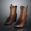 Women's Stylish Brown Snakeskin Textured High Heel Ankle Boots Fashion Design