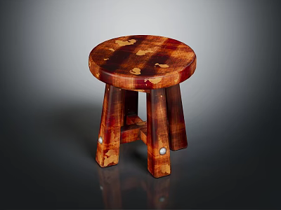 Rustic Wooden Stool With Round Top Three Legs And Natural Wood Grain 3d model