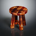 Rustic Wooden Stool With Round Top Three Legs And Natural Wood Grain