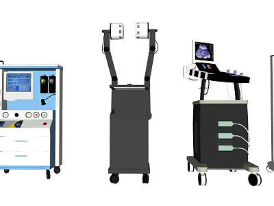Advanced Mobile Medical Devices With Trolley Mounted Screens And Treatment Units 3d model