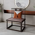 New Chinese Style Dining Chair with Wooden Frame Cushion and Potted Plant in Interior Decor
