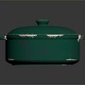 Green Enamel Cooking Pot With Lid And Side Handles For Kitchen Use