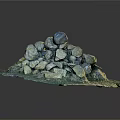 Natural Stone Pile With Lush Green Moss Covered Ground Surface Area