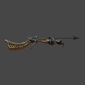 Ornate Skull Decorated Crossbow Featuring Golden Accent Red Blood Black Body Wooden Parts