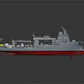 3D Rendered Naval Ship Model With Gray Hull Red Bottom And Deck Equipment