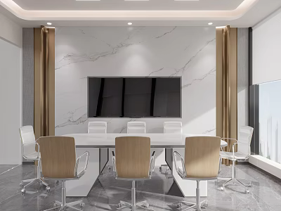 Modern Conference Room Interior With Marble Wall Large TV Screen Conference Table And Chairs 3d model