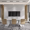 Modern Conference Room Interior With Marble Wall Large TV Screen Conference Table And Chairs