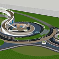 Spiral Shaped Kids Playground Design With Open Green Lawn And Circular Pathways