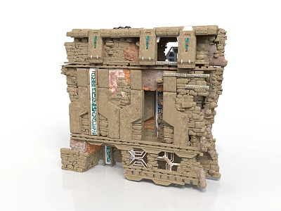 Futuristic Industrial Stone Building With Multi Level Structure And Mechanical Elements 3d model