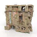 Futuristic Industrial Stone Building With Multi Level Structure And Mechanical Elements