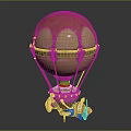 Vintage Hot Air Balloon Model With Stitched Brown Beige Leather And Metal Propeller Base