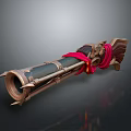 3D Rendered Long Barrel Weapon With Red Cloth And Metallic Decorative Details