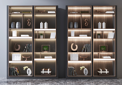 Modern Bookcase Solid Wood Bookcase Decorative Cabinet Combination 3d model