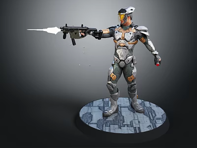 Game Movie Character With Futuristic Tech Armor Holding Weapon Detailed Sci Fi Standing Pose 3d model