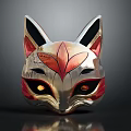 Fox Mask Design With Gold And Red Patterns And Glowing Yellow Eyes 3d model