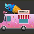 Pink Ice Cream Truck With Giant Cone Sign And Striped Awning Decorations