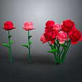 Red and Pink Roses Displayed As Single Stem And Bunch With Green Stems And Leaves