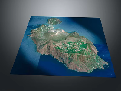 Island Mountain Garden Landscape With Lush Green Vegetation And Blue Ocean View 3d model