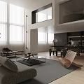 Modern Loft Living Room With Large Sofa And Glass Coffee Table 3d model