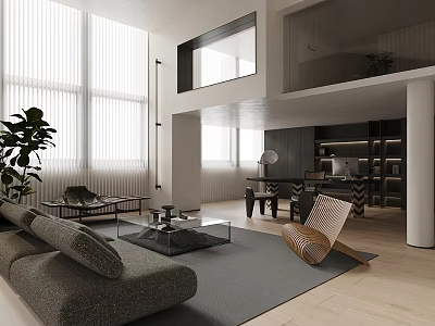 Modern Loft Living Room With Large Sofa And Glass Coffee Table 3d model