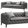Gray Tufted Upholstered Two Seater Sofa with Decorative Accent Pillows 3d model