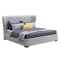 Modern Gray Upholstered Double Bed With Multiple Pillows And Cozy Bedding 3d model