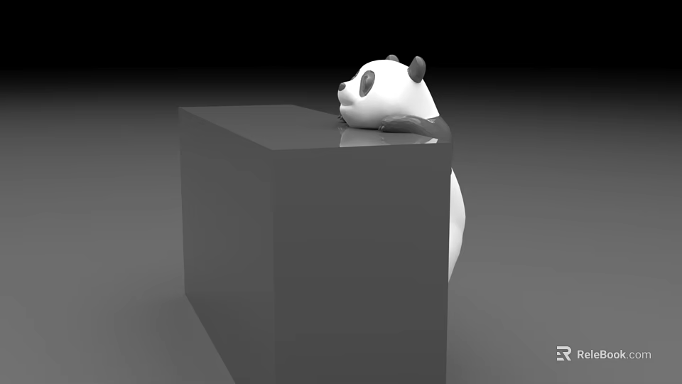 Artistic Panda Sculpture Carving Design With Cube Base And Lifelike Features 3d model
