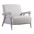Modern Beige Accent Chair With Textured Fabric Wooden Armrests And Dark Legs