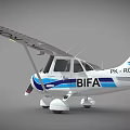 Small Passenger Plane Featuring Blue And White Stripes Single Propeller And B-HRON Registration
