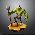 Muscular Green Man Holding Colorful Staff Standing On Orange Base With Purple Waistband