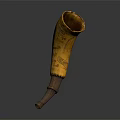 Yellow Decorative Horn Shaped Ornament With Wooden Base And Engraved Patterns