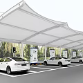 Membrane Structure Carport with Charging Piles Modern Parking Area for White Cars