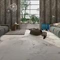 Fabric multi-person sofa coffee table chandelier combination 3d model