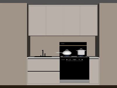 Modern Kitchen Interior Featuring Upper And Lower Cabinets With Stove And Sink 3d model