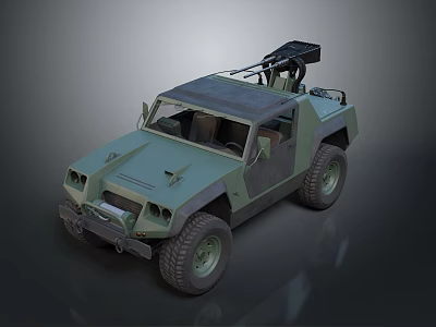 Military Green Off Road Vehicle With Rugged Design Large Tires And Roof Mounted Equipment 3d model