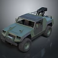Military Green Off Road Vehicle With Rugged Design Large Tires And Roof Mounted Equipment