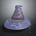 Deep Purple Witch Hat with White Constellation Patterns and Colorful Pendants for Daily Accessory