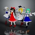 Anime Style Characters in Different Costumes With Weapons and Various Hairstyles