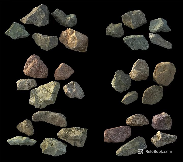 Natural Stone And Wood Materials Featuring Various Shapes And Textures 3d model