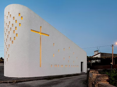 Modern Museum Building With White Exterior And Unique Illuminated Architectural Features 3d model