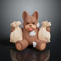 Brown Dog Doll Figure Holding Beige Bags With Tongue Out Surrounded By White Cotton Pieces